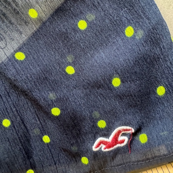 Hollister Navy Blue Sheer Polka Dot Blouse with Bow - Size L - Picture 9 of 11